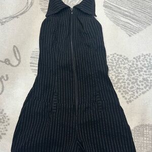 Pinstripe body suit with zipper in front and open back S